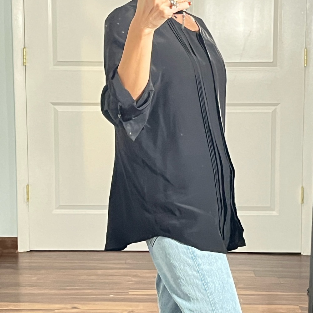 Joie 100% silk black peasant blouse top size M - Picture 4 of 11